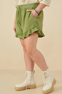 Washed Gauze Textured Ruffled Hem Plus Shorts