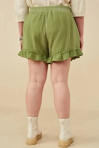 Washed Gauze Textured Ruffled Hem Plus Shorts