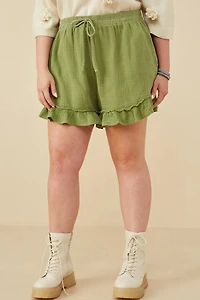 Washed Gauze Textured Ruffled Hem Plus Shorts