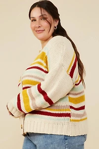 Striped Knit Cropped Cardigan Plus Sweater