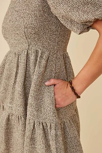 Bubble Sleeve Dress Square Neck