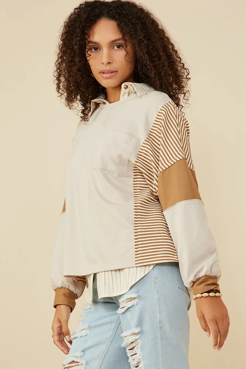 Stripe And Color Block Sleeve Detail Knit Top