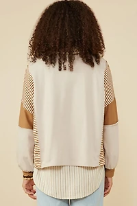 Stripe And Color Block Sleeve Detail Knit Top