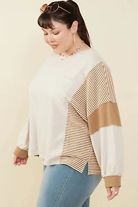 Stripe And Color Block Sleeve Detail Knit Top Plus