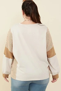 Stripe And Color Block Sleeve Detail Knit Top Plus