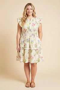 Floral Smocked Waist Ruffle Tank Dress