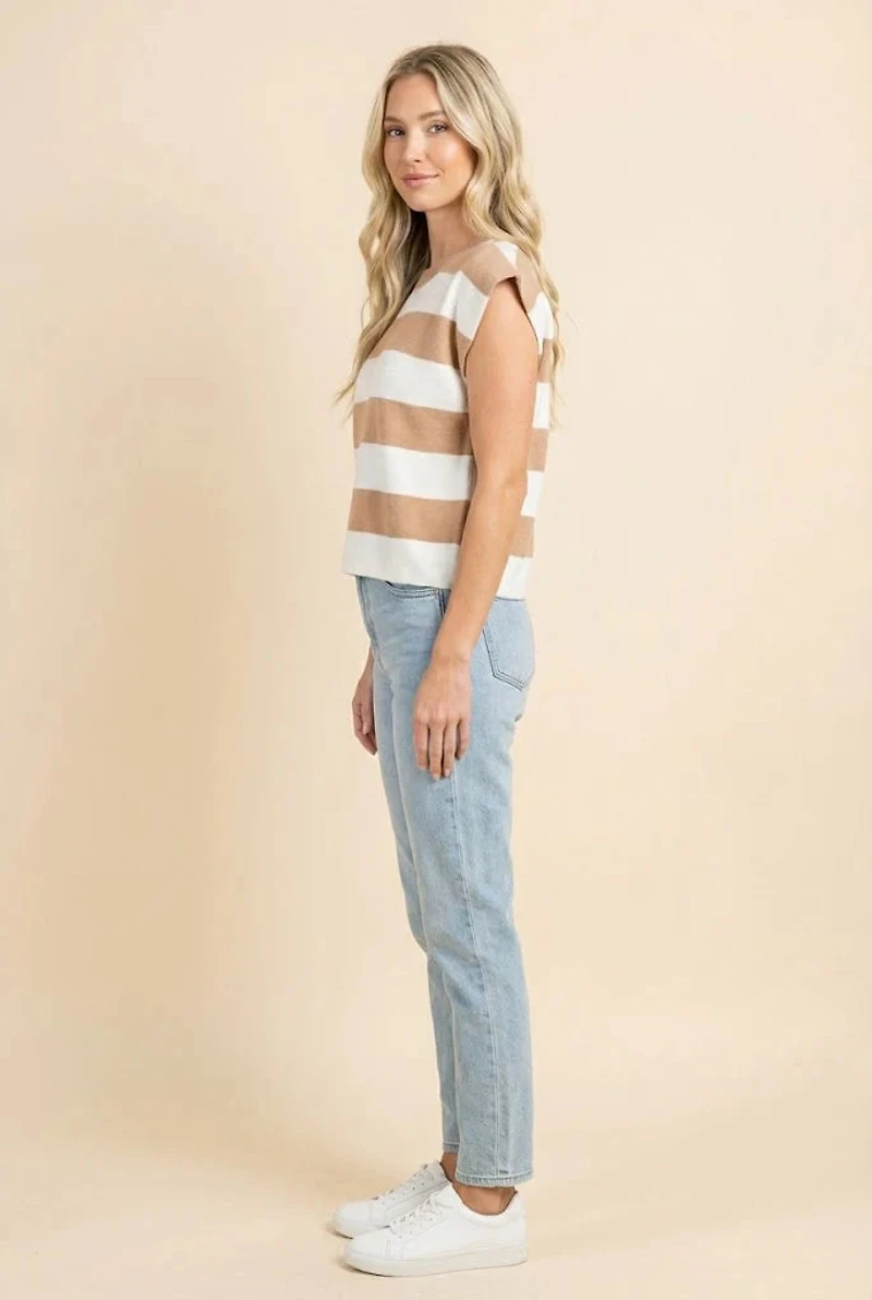 Womens Striped Soft Sweater Knit Boxy Tank