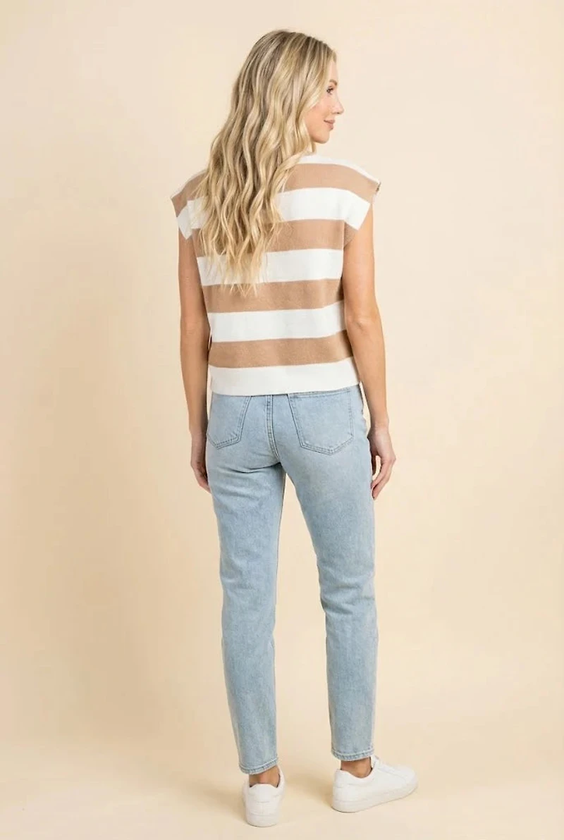 Womens Striped Soft Sweater Knit Boxy Tank