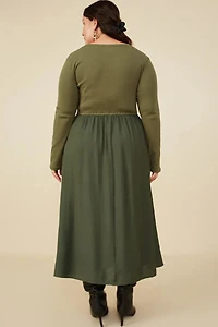 Ribbed Knit Midi Scoop Neck Dress Plus