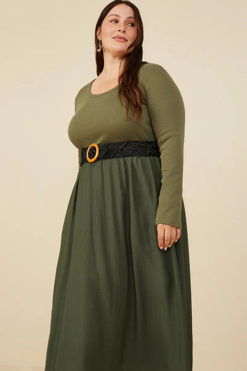 Ribbed Knit Midi Scoop Neck Dress Plus