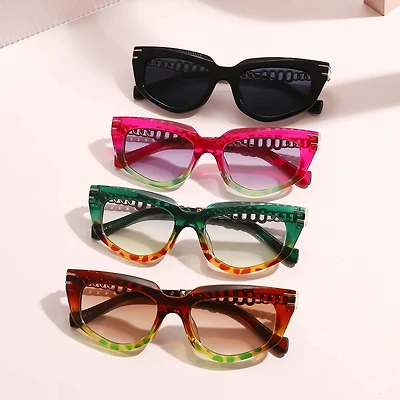 Cat Eye Bold Gold Chain Temples Fashion Sunglasses