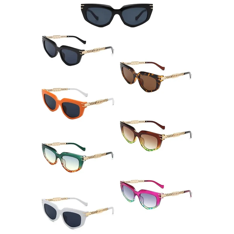 Cat Eye Bold Gold Chain Temples Fashion Sunglasses