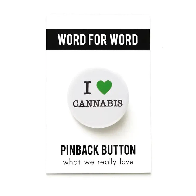 I Love Cannabis Green Heart Button