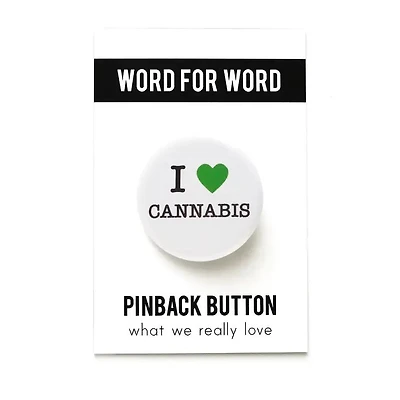 I Love Cannabis Green Heart Button