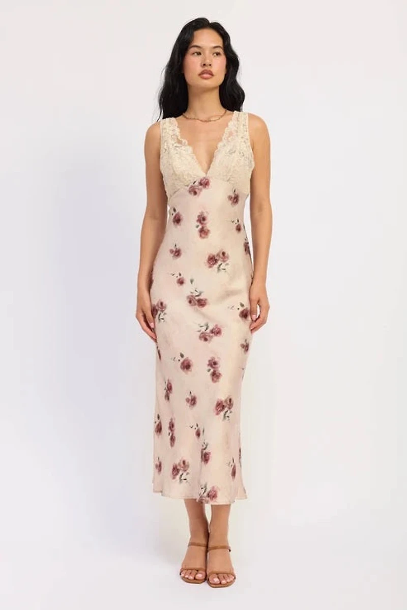 Satin floral Midi Dress
