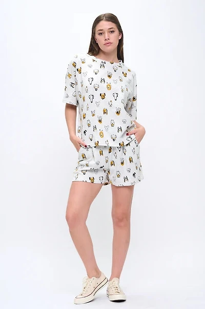 Colorful Dog Head Print Relaxed Fit Tshirt