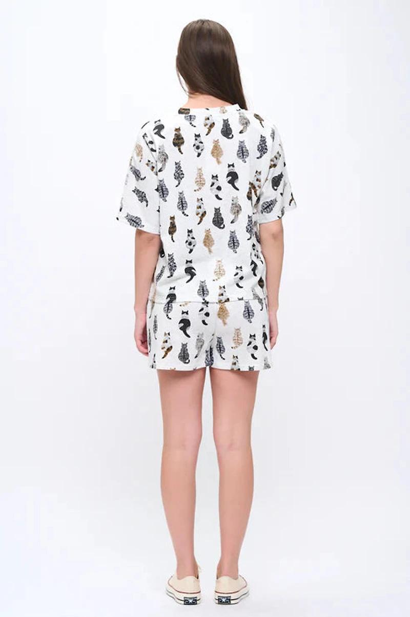 Whimsical Cat Tails Print Relaxed Fit Tshirt