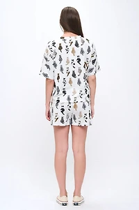 Whimsical Cat Tails Print Relaxed Fit Tshirt