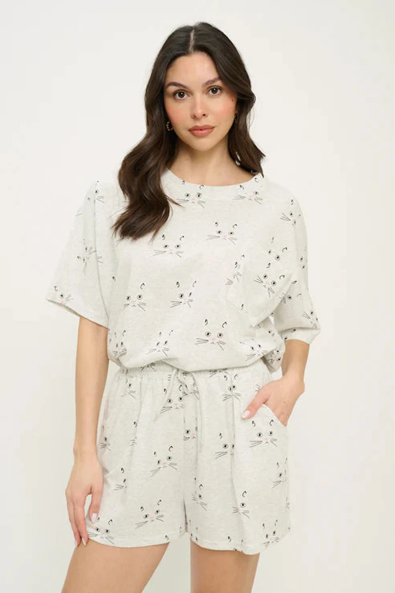 Cat Faces Print Relaxed Fit Tshirt