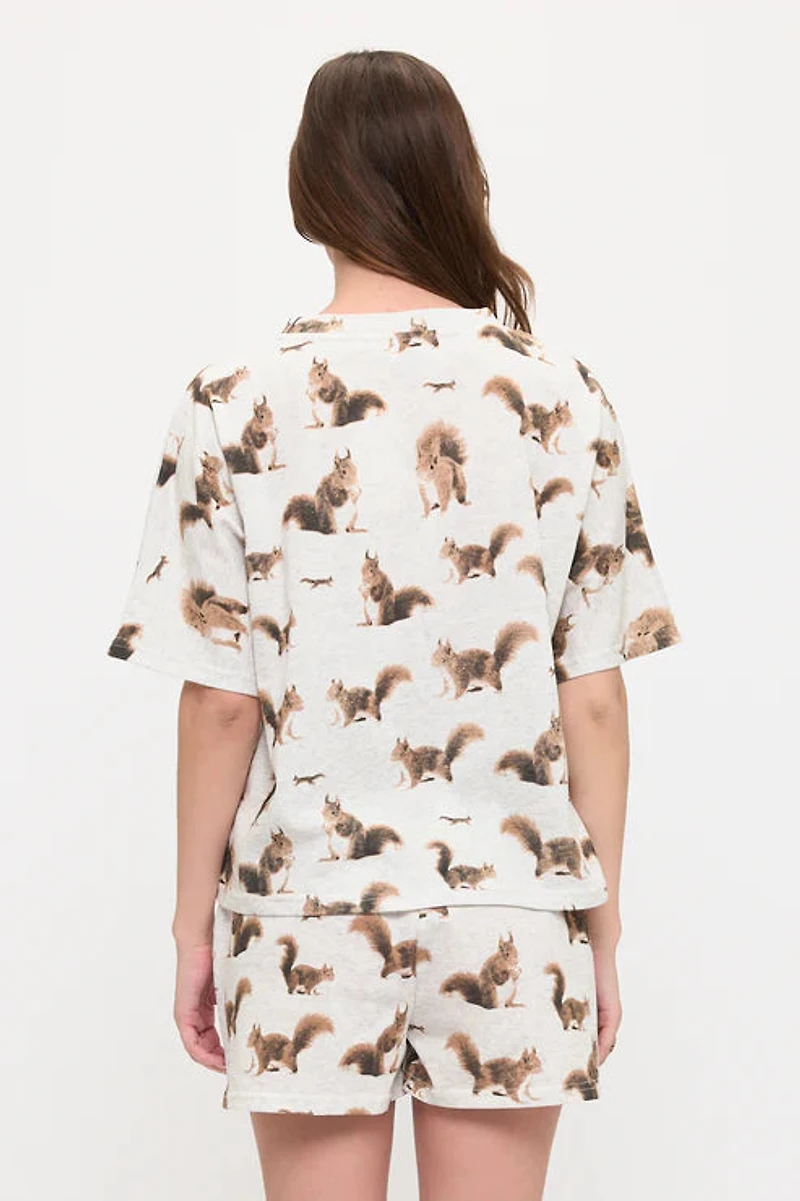 Squirrel Print Relaxed Fit Tshirt