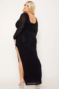 Patterned Rhinestone Plus Maxi Dress