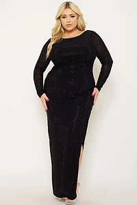 Patterned Rhinestone Plus Maxi Dress