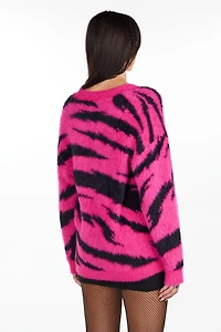 Pink Electric Fuzzy Knit Cardigan