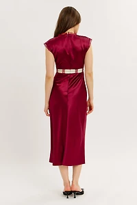 Satin Lace Midi Dress With Contrast Bow