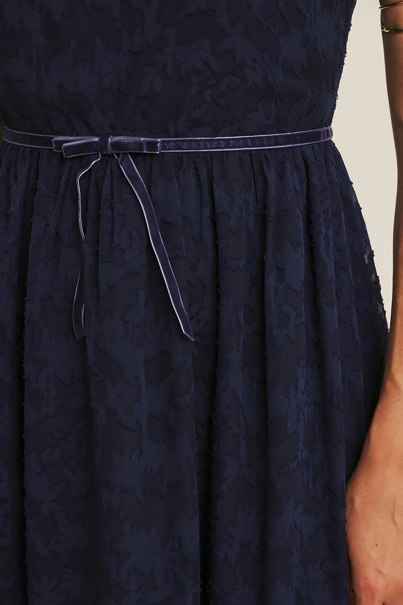 Rich Texture Velvet Waist Jacquard Midi Dress