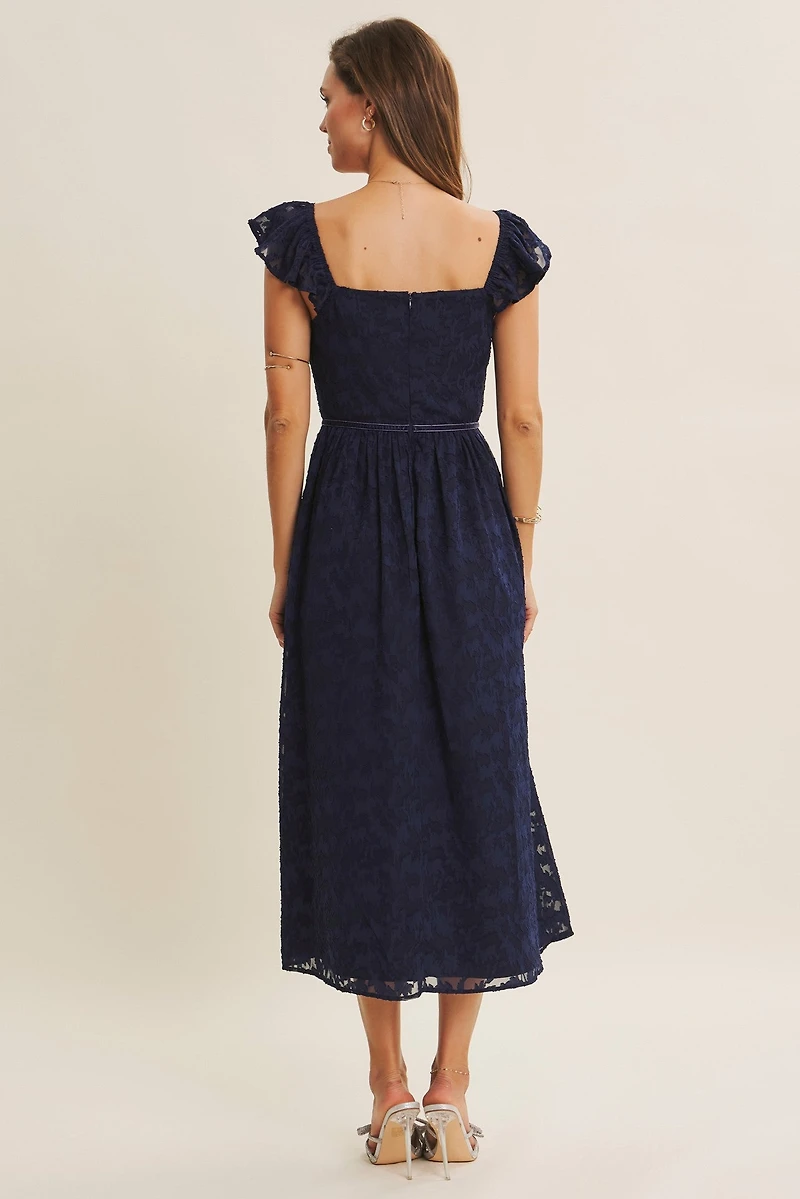 Rich Texture Velvet Waist Jacquard Midi Dress