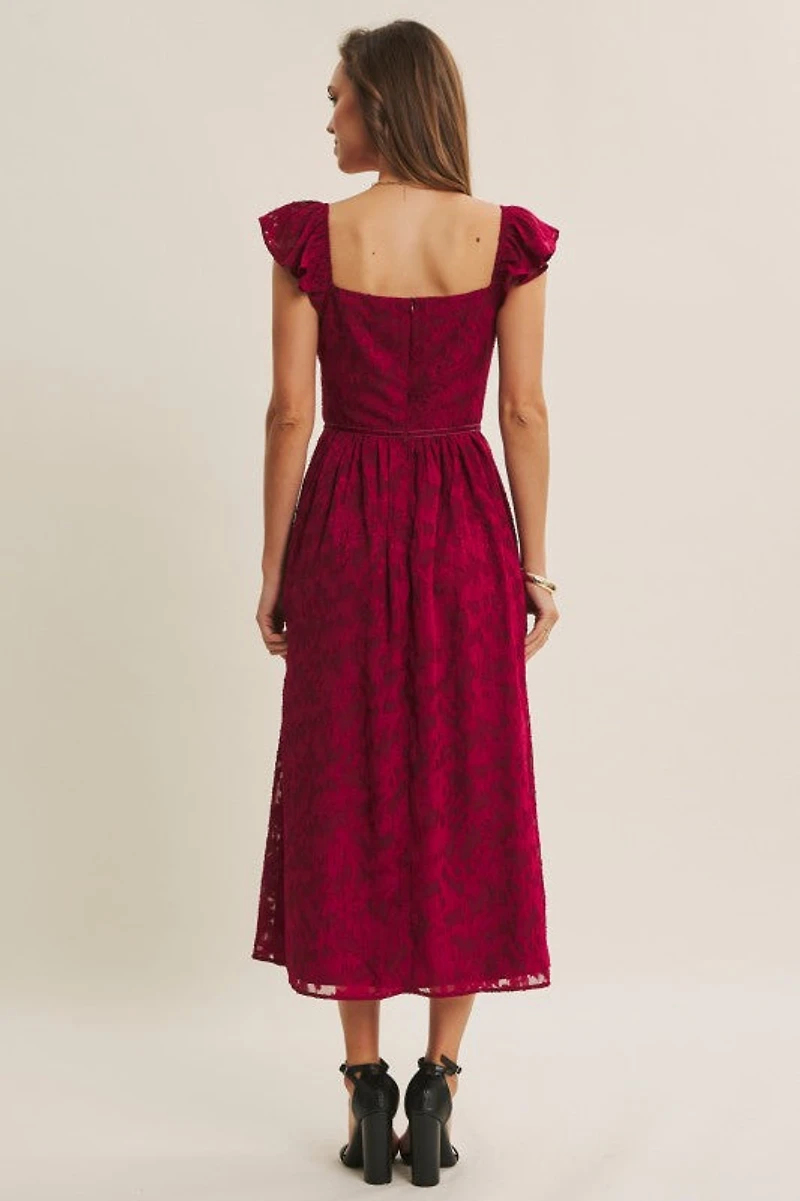 Velvet Waist Jacquard Midi Dress