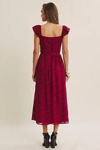 Velvet Waist Jacquard Midi Dress