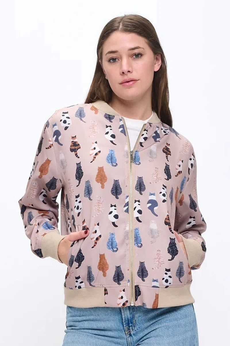 Whimsical Cat Tails Print Bomber Jacket