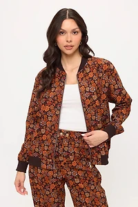 Floral Print Corduroy Bomber Jacket