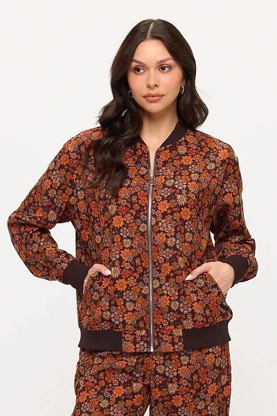 Floral Print Corduroy Bomber Jacket