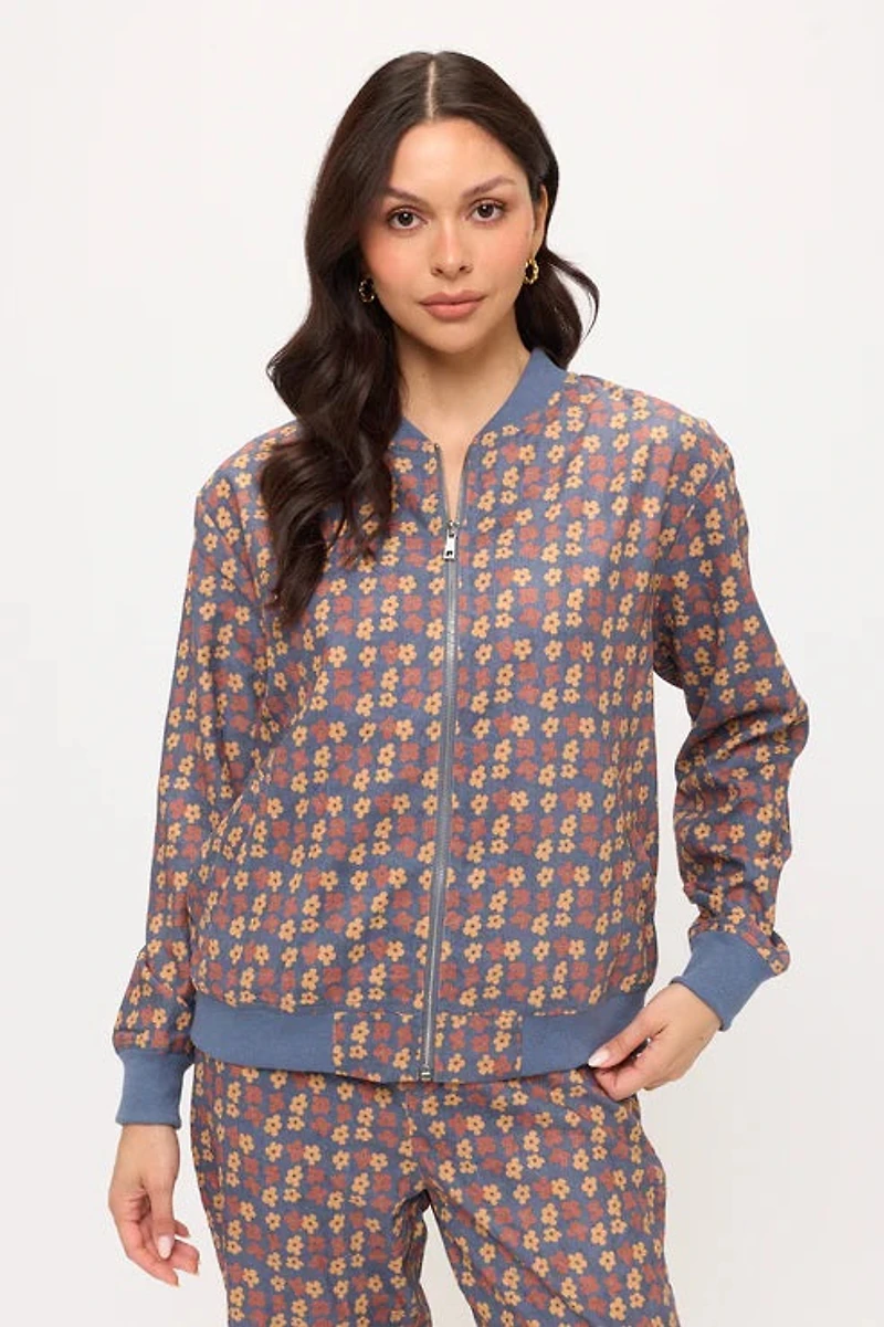 Poppy Floral Print Corduroy Bomber Jacket