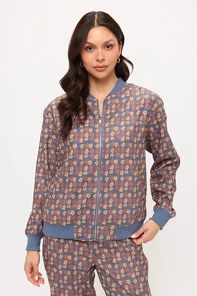 Poppy Floral Print Corduroy Bomber Jacket