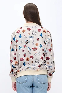 Floral Flutter And Buzz Print Bomber Jacket