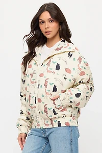 Playful Cats And Leaves Print Jacket