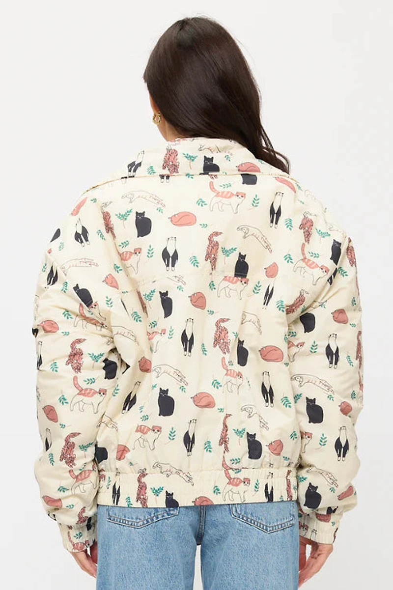 Playful Cats And Leaves Print Jacket