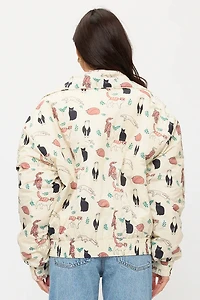 Playful Cats And Leaves Print Jacket