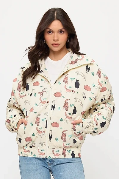 Playful Cats And Leaves Print Jacket