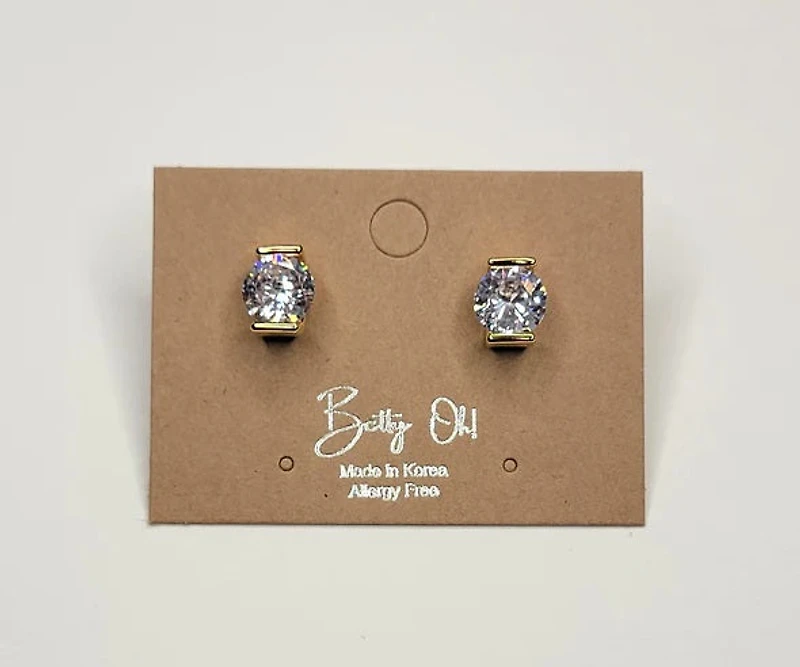 2 Large Prong Stud Gold W/ Clear Cz