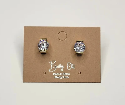 2 Large Prong Stud Gold W/ Clear Cz