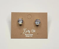 2 Large Prong Stud Gold W/ Clear Cz