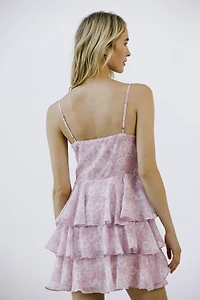 Rose Print Ruffled Teired Mini Dress