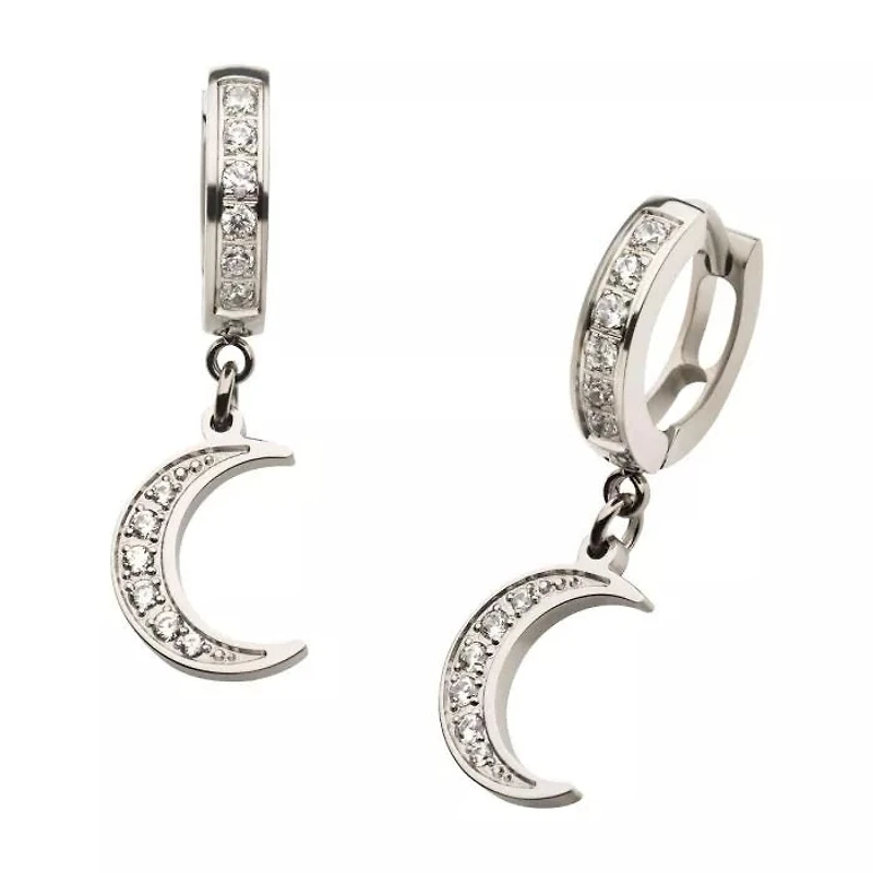 Crescent Moon Jewelled Huggies