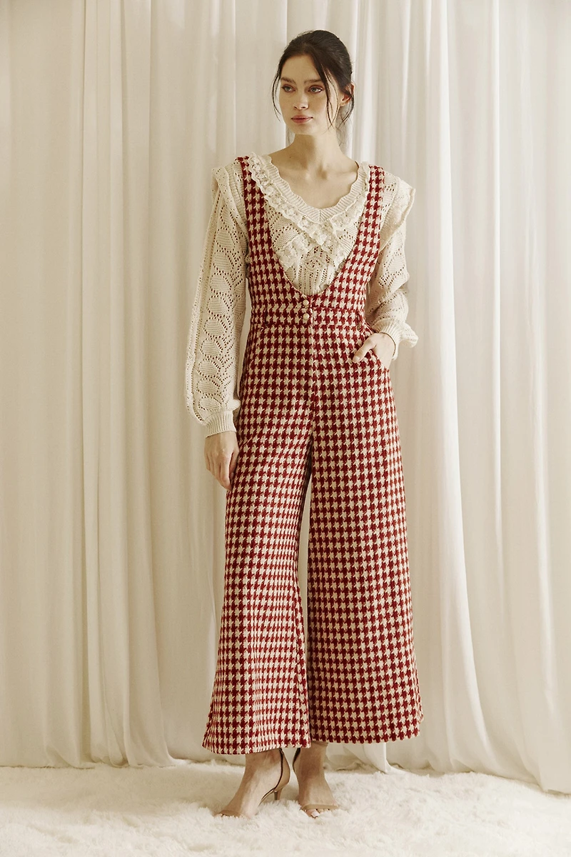 Dark Red And Cream Checkered Jumper