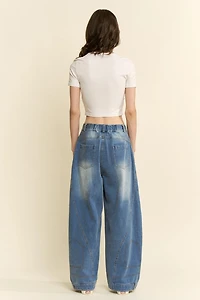 Wide Leg Panel Seam Denim Jeans