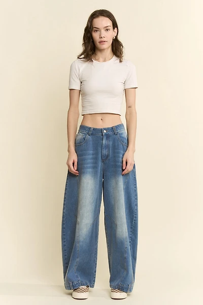 Wide Leg Panel Seam Denim Jeans